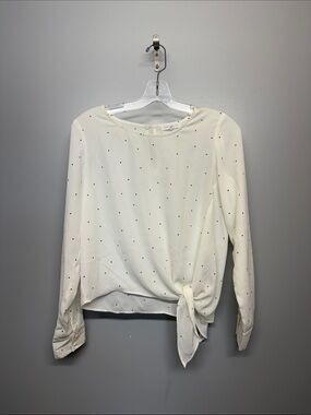 Socialite Ivory Long-Sleeve Sheer Tie-Front Polka Dot Blouse